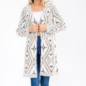 81. COST 🛑 OVERSIZED multicolor Cream Maxi Duster Sweater Cardigan Aztec boho